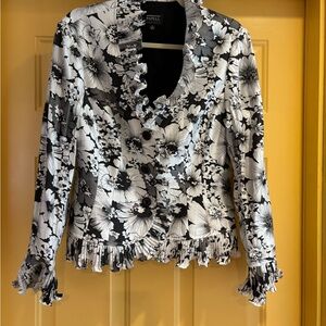 Adrianna Papell Black and White Floral Evening Jacket